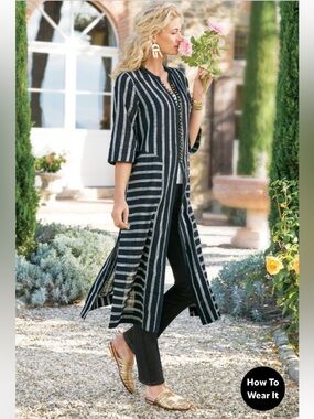 Soft Surroundings Moroccan Topper in black and white stripes